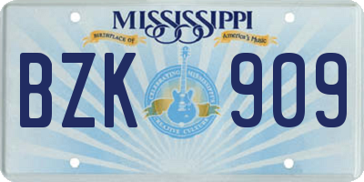 MS license plate BZK909