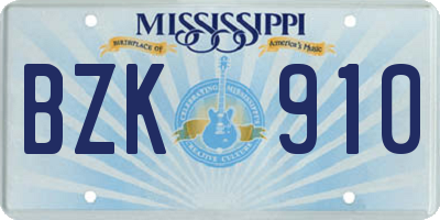 MS license plate BZK910