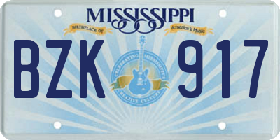MS license plate BZK917