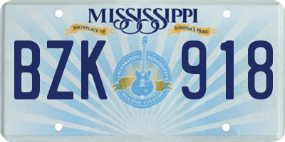 MS license plate BZK918