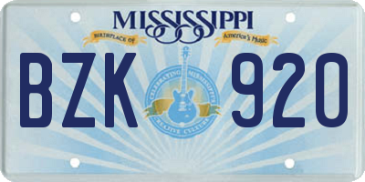 MS license plate BZK920