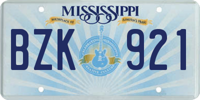 MS license plate BZK921