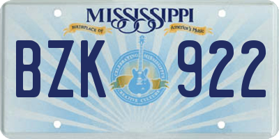 MS license plate BZK922