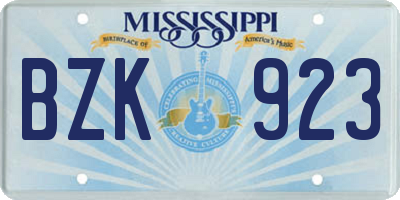 MS license plate BZK923