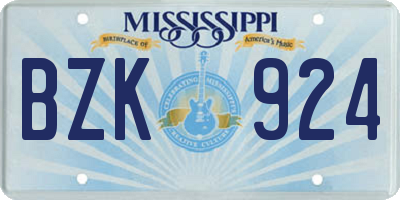 MS license plate BZK924