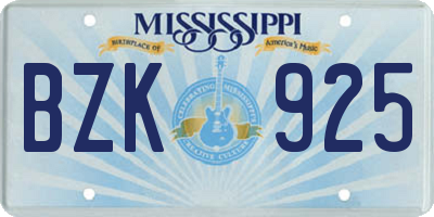 MS license plate BZK925
