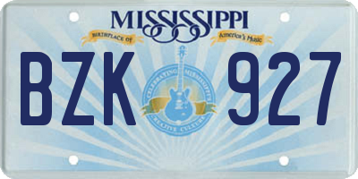 MS license plate BZK927