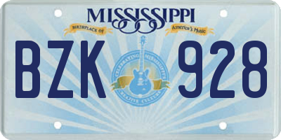 MS license plate BZK928