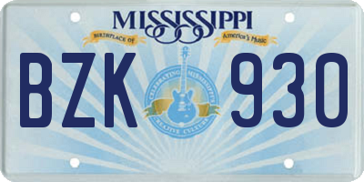 MS license plate BZK930