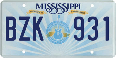 MS license plate BZK931