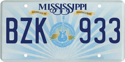 MS license plate BZK933