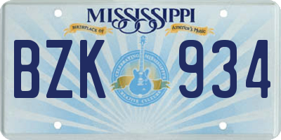 MS license plate BZK934