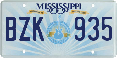 MS license plate BZK935