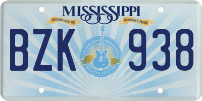 MS license plate BZK938