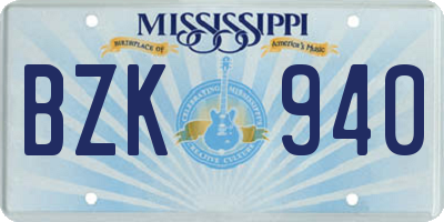 MS license plate BZK940