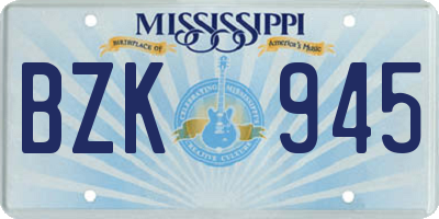 MS license plate BZK945