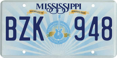 MS license plate BZK948