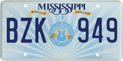 MS license plate BZK949