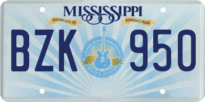 MS license plate BZK950
