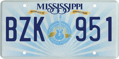 MS license plate BZK951