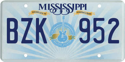 MS license plate BZK952