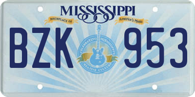 MS license plate BZK953