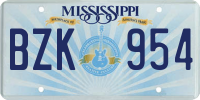 MS license plate BZK954