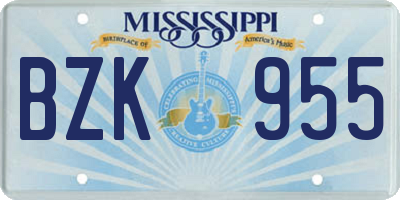 MS license plate BZK955