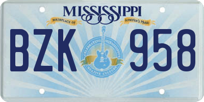 MS license plate BZK958
