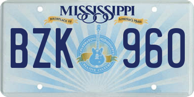 MS license plate BZK960