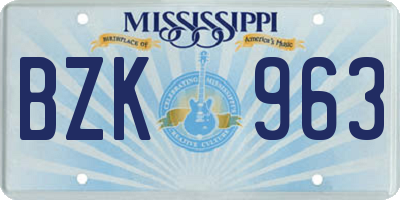 MS license plate BZK963