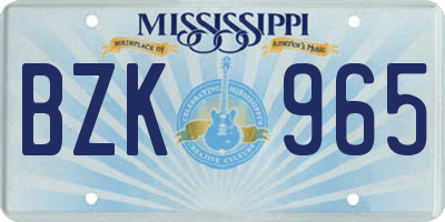 MS license plate BZK965