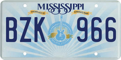 MS license plate BZK966