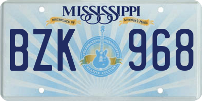 MS license plate BZK968