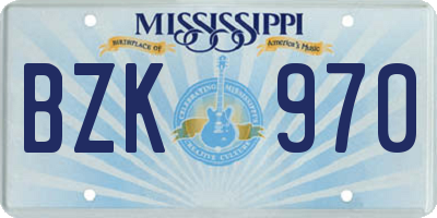 MS license plate BZK970
