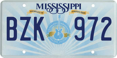 MS license plate BZK972
