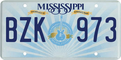 MS license plate BZK973