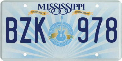 MS license plate BZK978