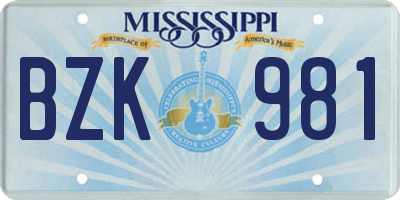 MS license plate BZK981