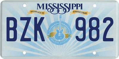MS license plate BZK982