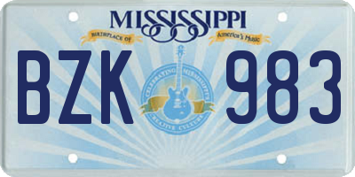 MS license plate BZK983