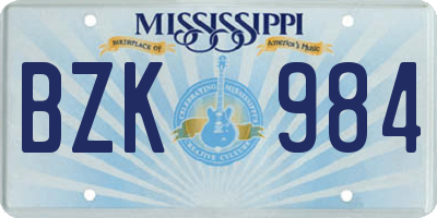 MS license plate BZK984