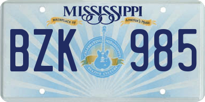 MS license plate BZK985