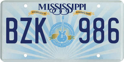 MS license plate BZK986