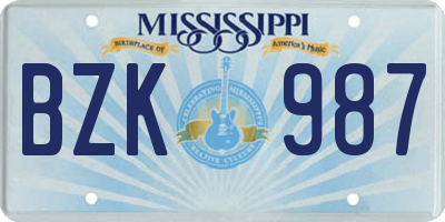 MS license plate BZK987