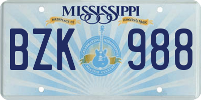 MS license plate BZK988