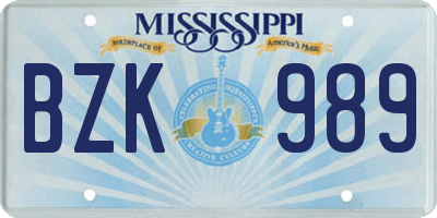 MS license plate BZK989