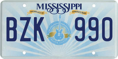 MS license plate BZK990
