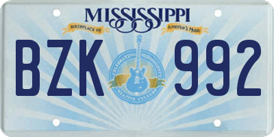MS license plate BZK992