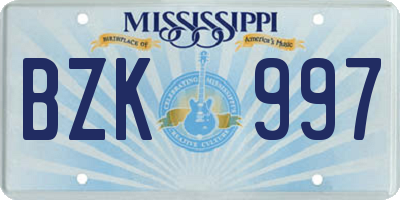 MS license plate BZK997